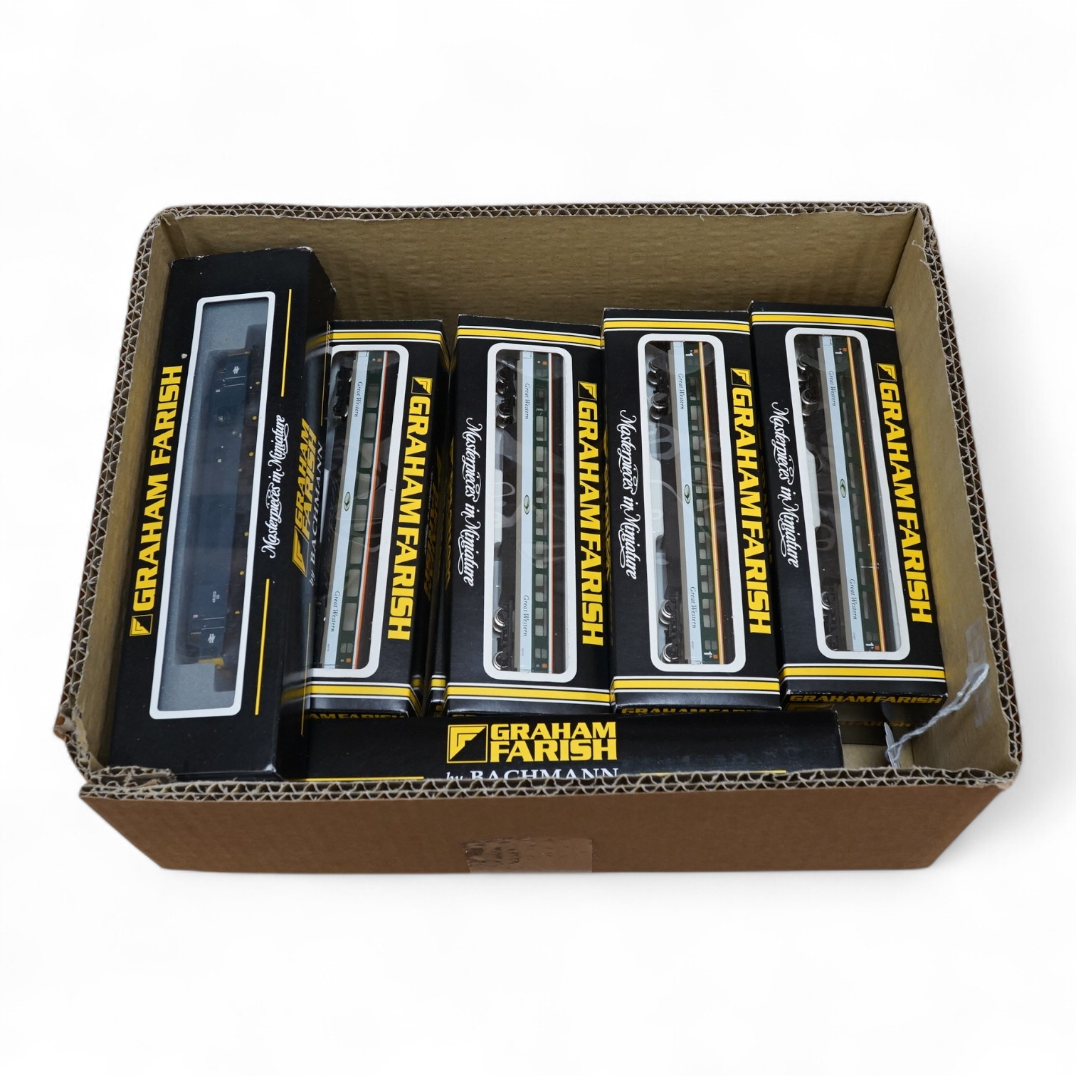 Eleven boxed Graham Farish N gauge railway, including two BR Class 46 diesel locomotives; D163 Leicestershire and Derbyshire Yeomanry (371-585), and 46053 (371-586), together with nine Great Western Mk.III bogie coaches.